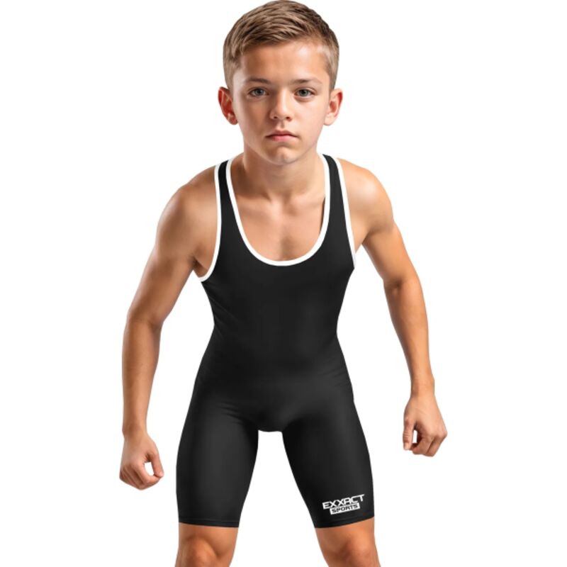 Boys Youth Plain Black Wrestling Singlets, Powerlifting Singlet Thumbnail